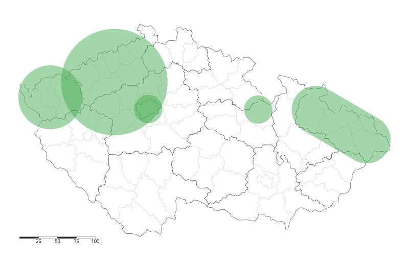 Mapa oblastí s montážním servisem