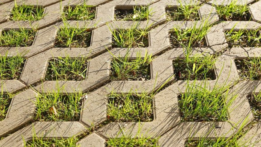 Betonové tvárnice s prorůstajícími trávou