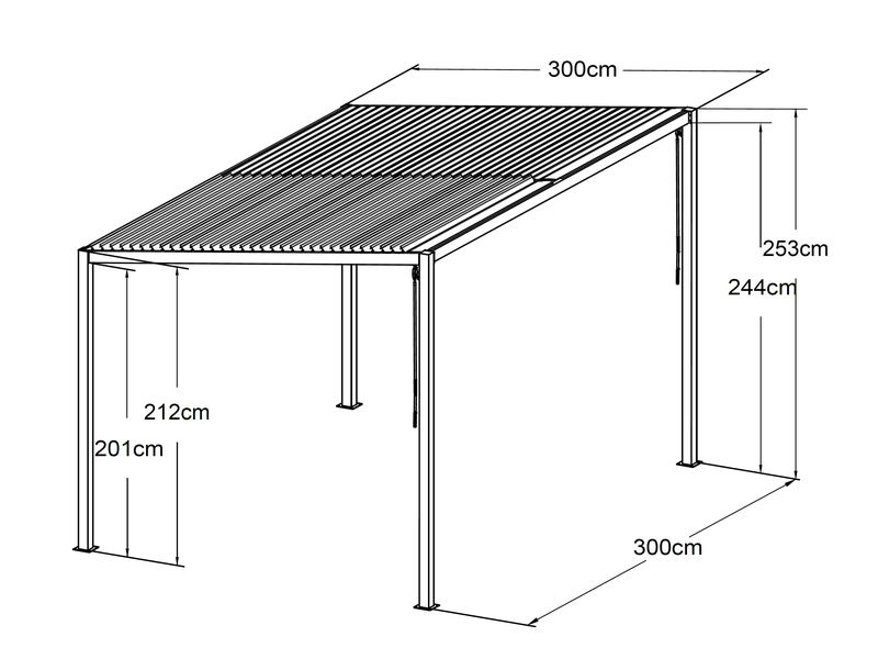Bioklimatická hliníková pergola LanitPlast Solo Bioclimatic 33 s rozměry konstrukce