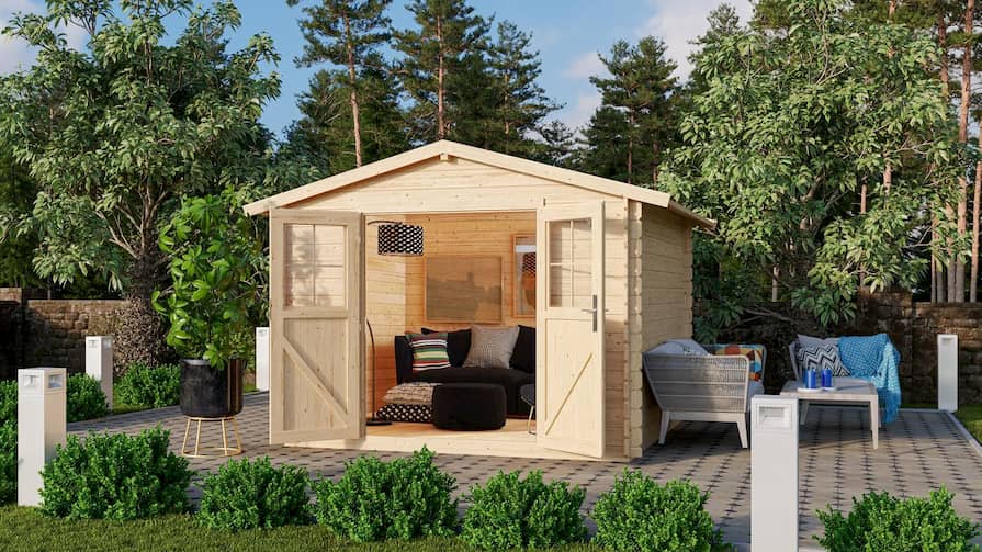 Dřevěný zahradní domek postavený na betonovém základu