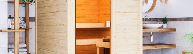 Domácí sauna s otevřenými dveřmi